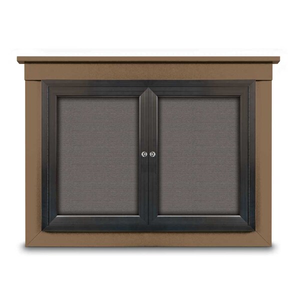 60"x36" 2-Door Enclosed Letterboard, Header, White Vinyl/Walnut